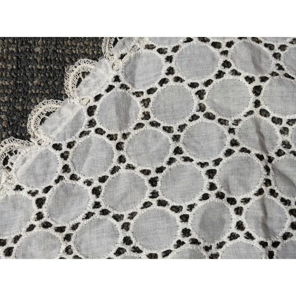 Vintage Eyelet Bandana Boho Scarf Hair Tie Ivory Triangle Lace Festival Summer